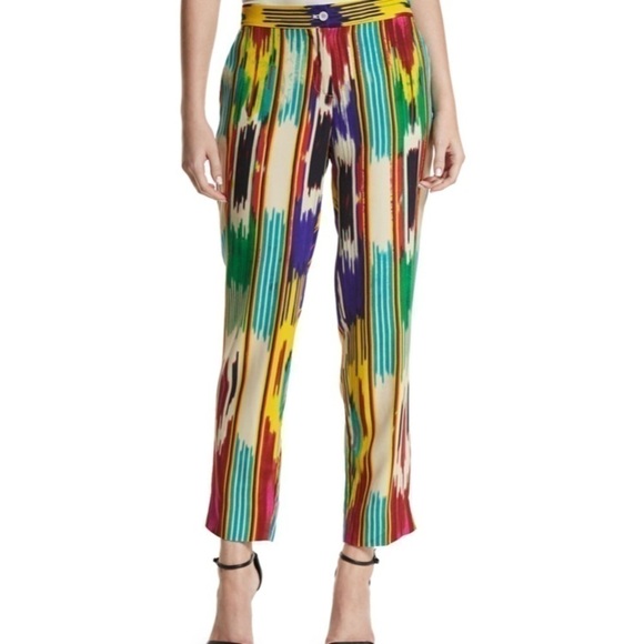 Etro Ikat-Print Ankle Pants, Pink/Multi Color Size 6 - Picture 8 of 13